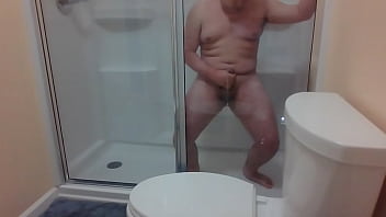 Chubby Asian Cums in Hotel Shower