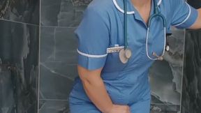 Nurse busting to pee