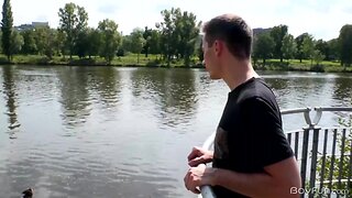 The guys play a game with a feather and show their skills