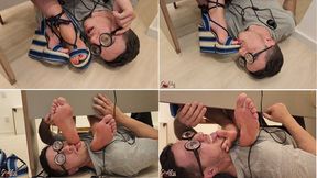 720p - Nerd Computer Technician Worships Kiffa’s Feet Under the Table - WEDGES - RED TOENAILS - FEET - FOOT WORSHIP - FEMDOM- FOOT DOMINATION
