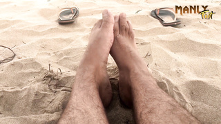 GOOD-SIZED WHITE JIZZ - PUBLIC NATURIST BEACH - JIZM SOLES SOCKS SERIES - MANLYFOOT