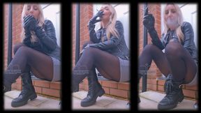 Miss Kiki smokes with leather gloves outside | 1080p