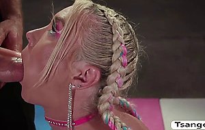 Super star shemale Aubrey Kate toyed and barebacked by big cocks