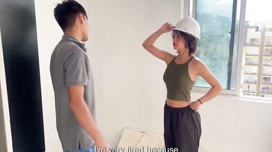 The construction worker has sex with a young, novice female engineer. julianapalvin