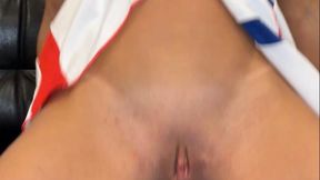 Tiny cheerleader fucks big monster dildo