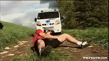 EMS Nurse Sandra Mark Tends to Injured Man with Blowjob and Anal Sex