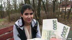 Cute chick Lady D sucks and gets her muff rammed for cash