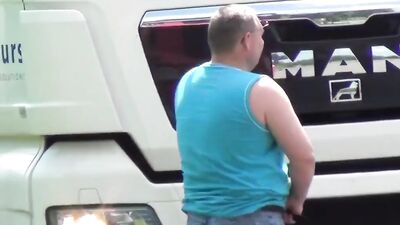 Freaky voyeur is filming truckers while they are pissing in public