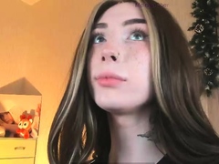 Big tit shemale jerks her long cock