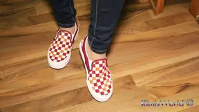 Jeans and Gold Two-strap Sandals - Nylon Feet Tease
