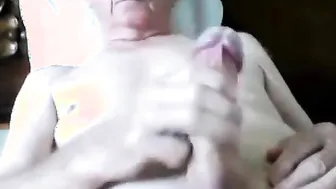 Mature daddy strokes his hard cock in solo masturbation