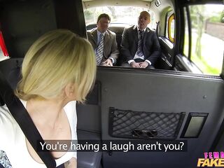 Female Fake Taxi - Golden-haired mother I'd like to fuck with giant melons has three-some in back on a cab