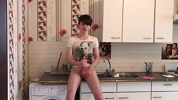 Sexy Teenager Jerking OFF and Cumming HARD in the Kitchen /BIG LOAD /BIG DICK / HOT