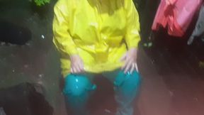 Wet rainwear and collecting rain with raincoats