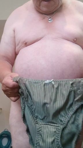 Shaving cock and presenting my wifes most sexy panties