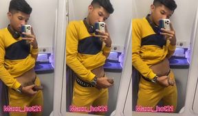 Gay latino twink explodes cum in plane bathroom milk fuck