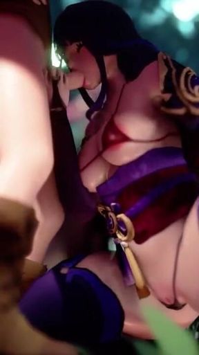 Raiden Shogun Baal Gives Aether a Blowjob in the Inazuma Forest Genshin Impact 3D Sex Animation