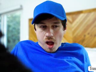 Stepmom caught this pervert delivery dude sneaking during the time that shes taking a washroom