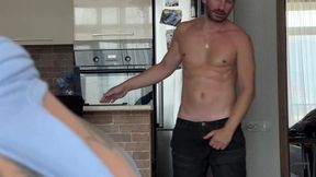 Bi threesome - stepdad fucks stepson and his gf and cums on their faces -3 96