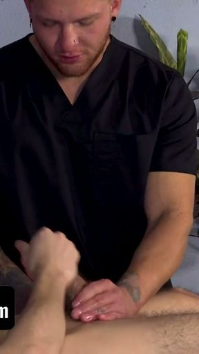 Masseur Discovers His Patient Needs More Than A Back Massage To Relax, So He Plays With His Cock   Clip 1
