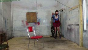 Tall leggy Dominatrix tied to a chair with a single length of heavy gauge rope (WMV HD 8000kbps)