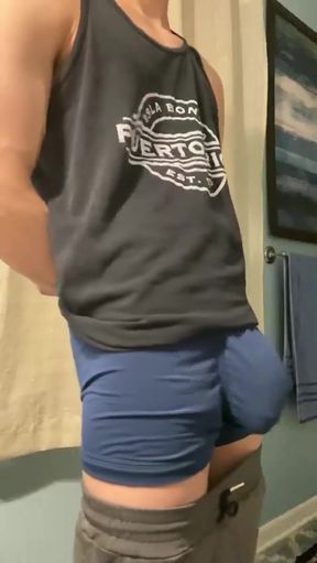 Teen with a big dick shows her cute assets
