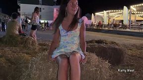 Shameless chick flashes in public without panties!
