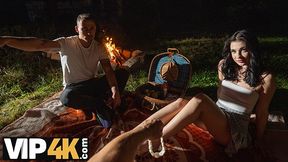 Sexy skinny brunette doesn’t care about her BF and is giving a sloppy blowjob to a stranger