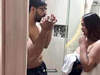 Breasty honey asks the neighbour with the giant knob on the block to aid her fix her shower