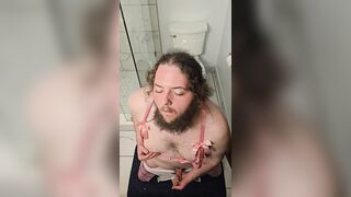 Wooly Sissy Clayton Munches Jizm On His Knees