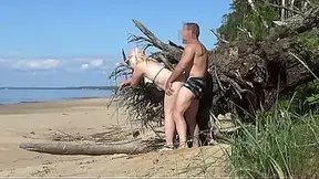 Chubby blonde MATURE BABE gets barebacked on the sand