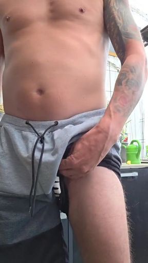 Stepfather Jerks His Hard Morning Latte on the Balcony