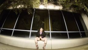 Amateur sissy CD outdoors wearing heels and mini dress almost caught.