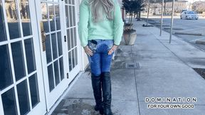 MILF Greta floods her jeans while waiting for her Uber ride at the shopping center - HQ_WMV