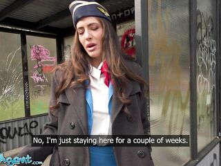 Public Agent - Large boobs brunette hair air hostess Coco Bae POV blow job hawt sex outdoors fast hard screw