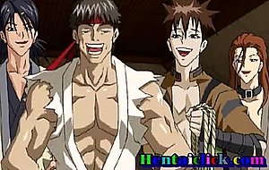 Tied up hentai gay twink gets his virgin asshole fucked