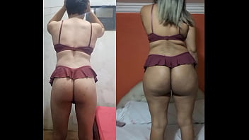 Usando a lingerie dela