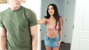 Tiny teen step sis apologizes to huge dick step sibling by fucking him