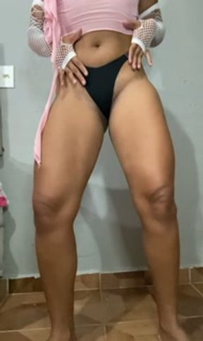 Hot brunette trying on panties
