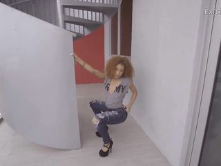 Gorgeous, ebony babe with curly hair, Kendall likes to fuck her best friend, in his apartment