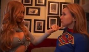 Superheroines Supergirl and Power Do Battle with Each Other