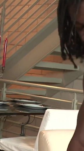 Ebony skinned brunette Sole Dior fucks a black cock and makes him cum