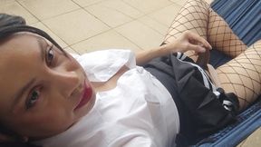 Masturbating in the hammock on the terrace in front of the neighbors