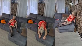 bas porte jarretelle string en solo avec mon gode et mon vibro je joue avec ma ...