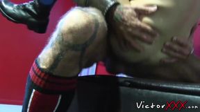 Hot bottom moans while tattooed and muscular daddy fucks him