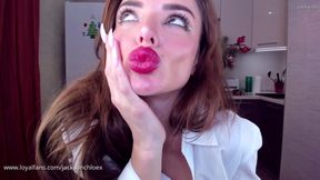 smiling and sucking your yummy dick