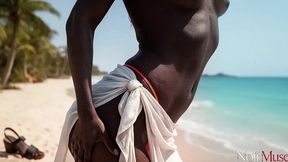 my coworker begged me to fuck her right there on the beach during a business trip while her husband was trying to call her [ai]