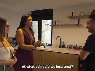 Homemade trio: The cuckolded wife catches her spouse cheating with her neighbour, and they one as well as the other end up banging him and giving him a facial creampie by cumming in her throat.