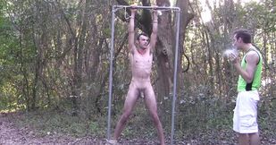 Giving him a handjob and playing with his skinny torso