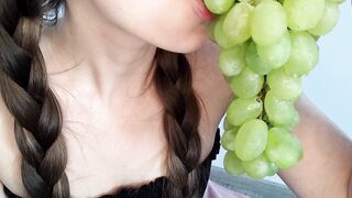 bimbos blowing on juicy grapes ASMR food bondage